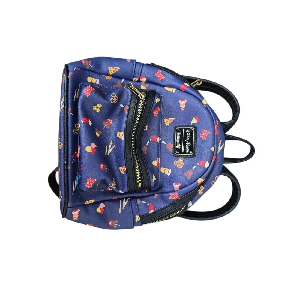 Disney Parks Loungefly Mini Backpack Navy Blue Park Snacks Mickey Food Print